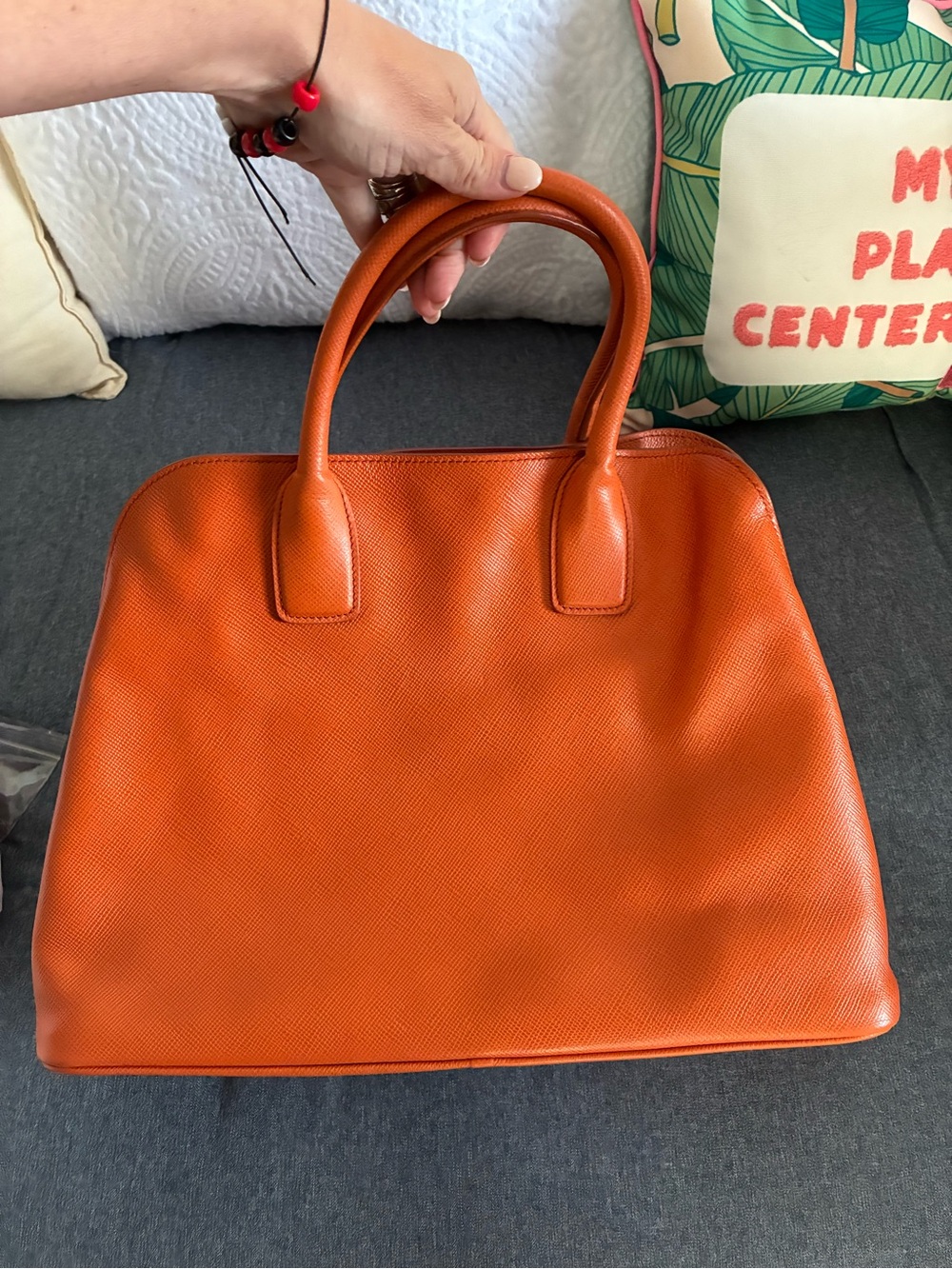 Prada Orange Saffiano Leather Bag with Gold Hardware - Picture 4 of 13